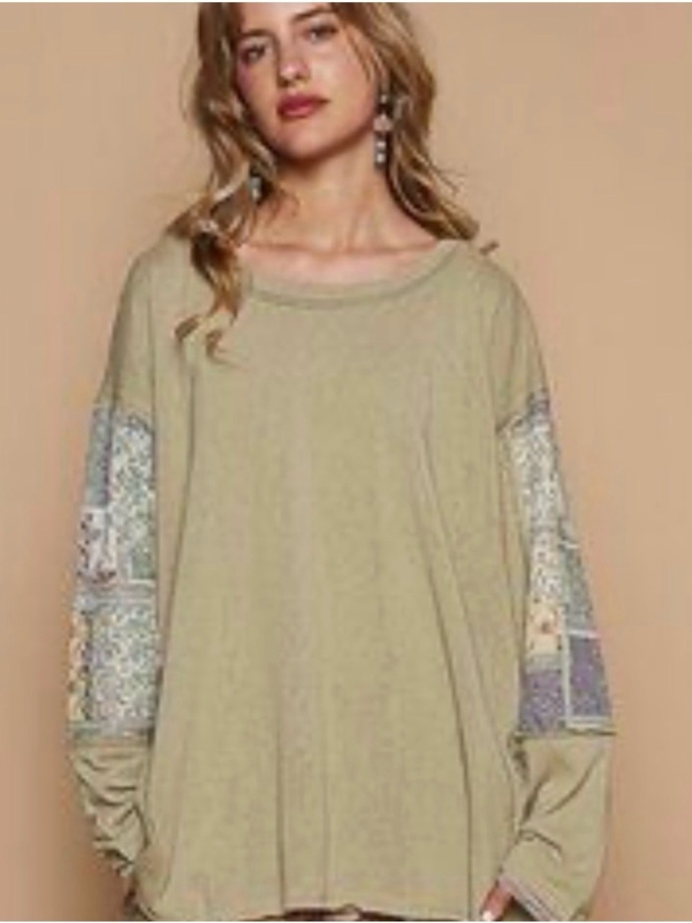 POL Patchwork Sleeve Top Size M